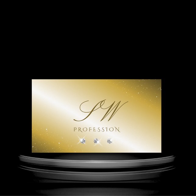 Luxurious Gold Silver Sparkling Diamonds Initials Business Card (Creator Uploaded)