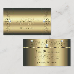 Luxurious Gold Squiggled Jewels Monogram Glamourou Business Card