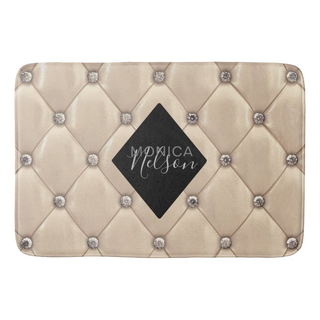 luxurious gold tufted monogram bath mat (Front)