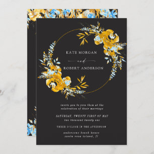 luxurious gold turquoise floral wedding invitation