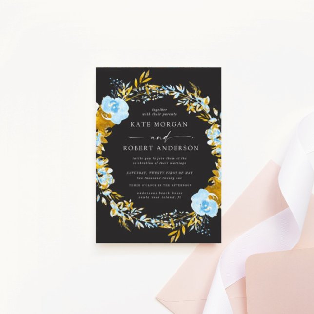 luxurious gold turquoise floral wedding invitation (Creator Uploaded)