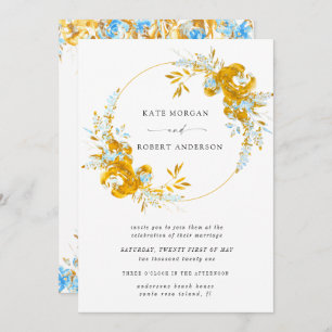 luxurious gold turquoise floral wedding invitation