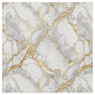 Luxurious Gold Vein White Marble Stone Design Fabric