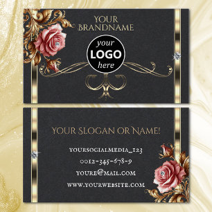 Luxurious Gold Vintage Rose Diamonds Logo Template Business Card
