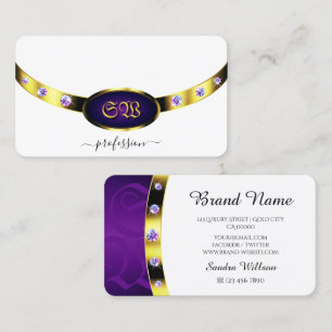 Luxurious Gold White and Purple Monogram Diamonds Business Card