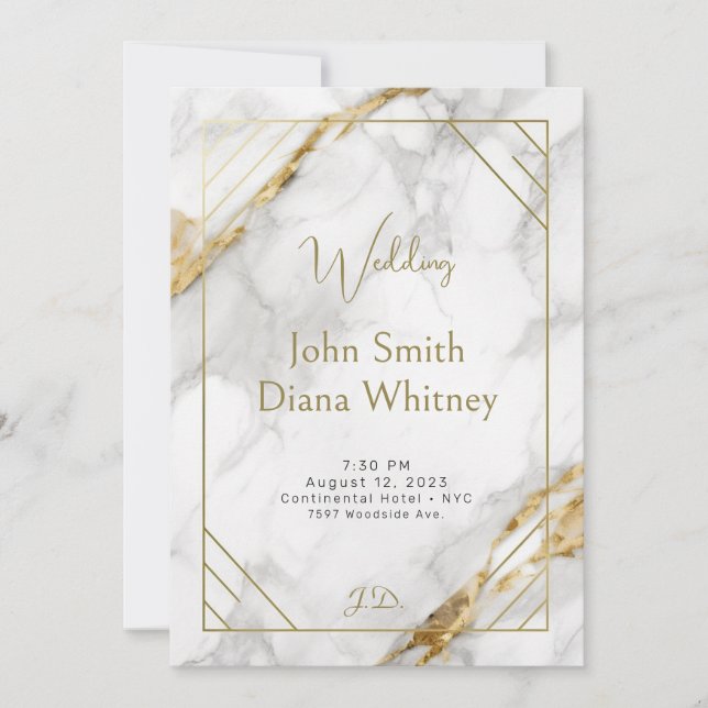 Luxurious Gold & White Marble Wedding Invitation (Front)