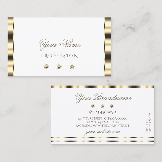 Luxurious Gold White Sparkling Diamonds Glamourous Business Card (Front/Back)