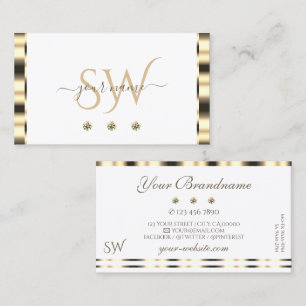 Luxurious Gold White Sparkling Diamonds Monogram Business Card