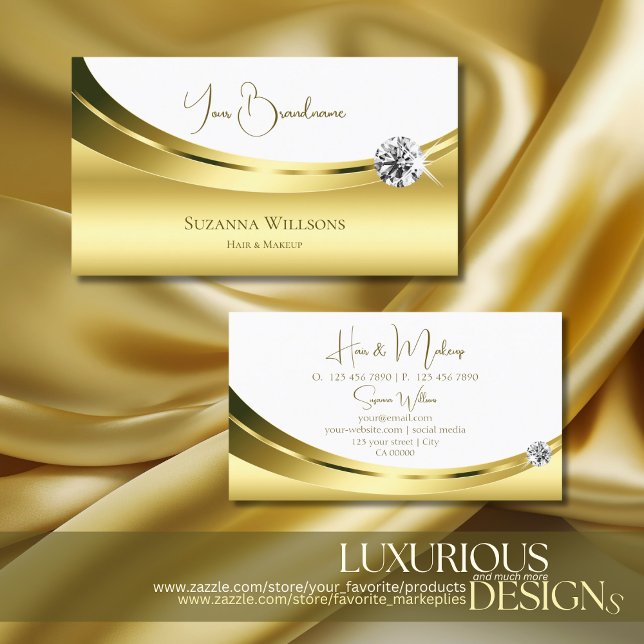 Luxurious Gold White with Sparkle Diamond Stylish Business Card (Creator Uploaded)