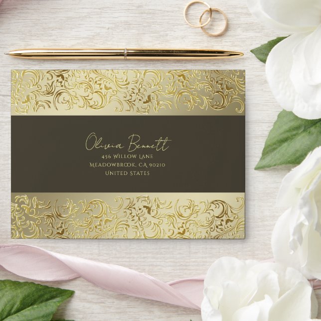 Luxurious Golden Damask Border Envelope (Wedding)