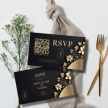 Luxurious Golden Floral Islamic Wedding QR Rsvp 