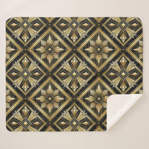 Luxurious Golden Geometric 1920's Dimond Art Deco Sherpa Blanket