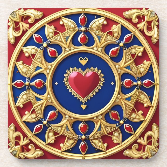 Luxurious Golden Heart Frame Coaster (Front)