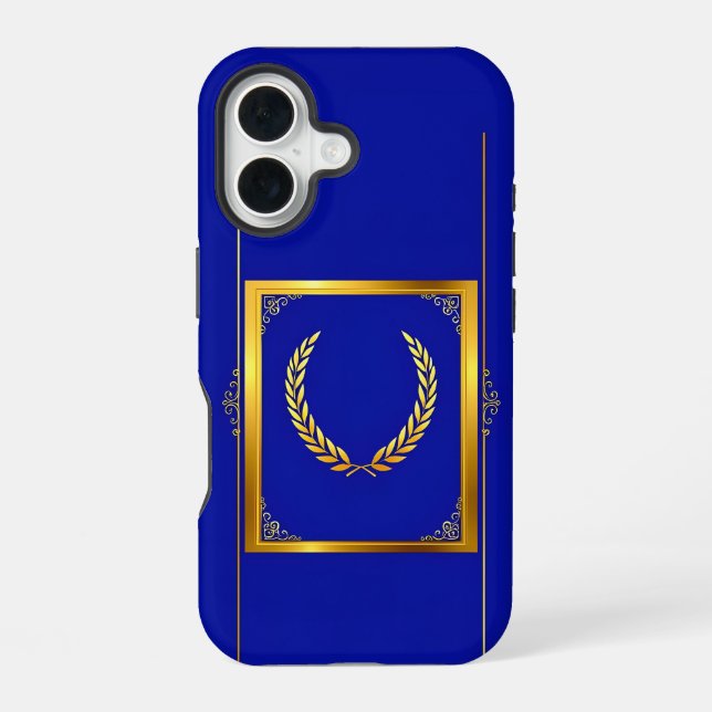 Luxurious Golden Laurel in Rectangular Frame iPhone 16 Case (Back)