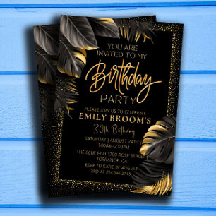 Luxurious Golden Leaves 30th Birthday Party Invitation