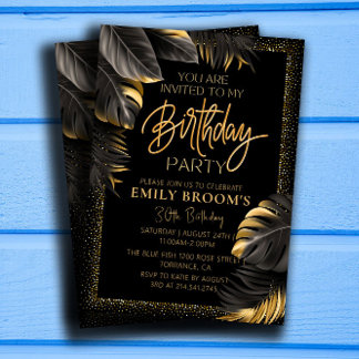 Luxurious Golden Leaves 30th Birthday Party Invitation