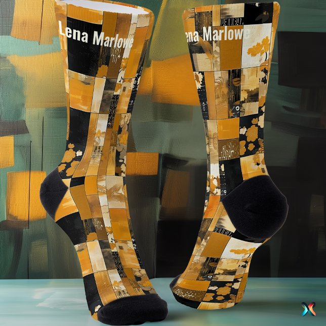 Luxurious Golden Patchwork customisable art  Socks (Creator Uploaded)