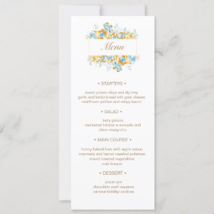 luxurious golden turquoise floral Wedding Menu Inv Invitation