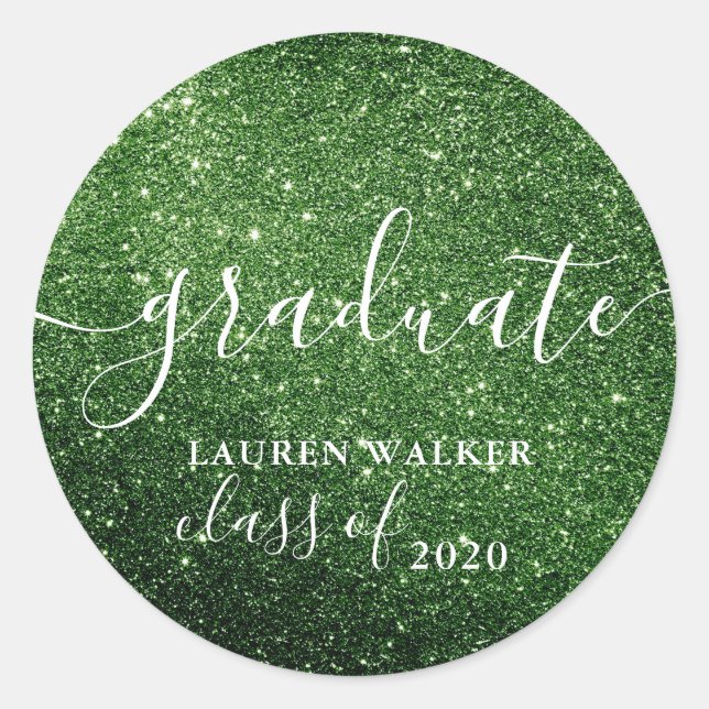 luxurious graduate green glitter monogram Sticker (Front)