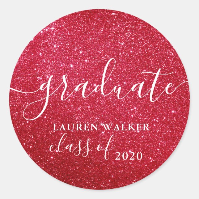 luxurious graduate red glitter monogram Sticker (Front)