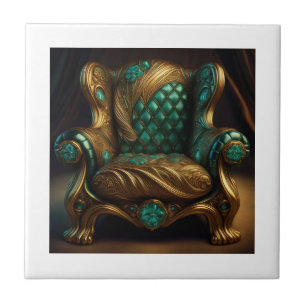 Luxurious Green And Gold Armchair Ceramic Tile
