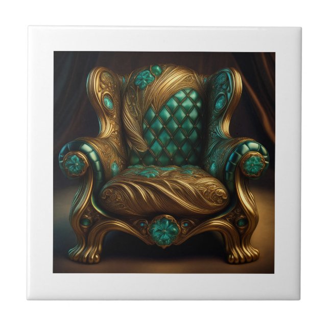 Luxurious Green And Gold Armchair Ceramic Tile (Front)
