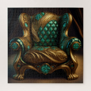 Luxurious Green And Gold Armchair Jigsaw Puzzle