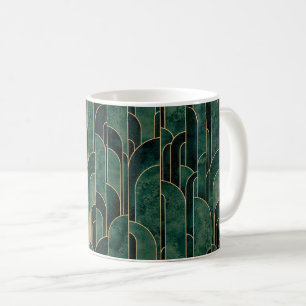 Luxurious Green and Gold Art Deco Pattern Coffee Mug