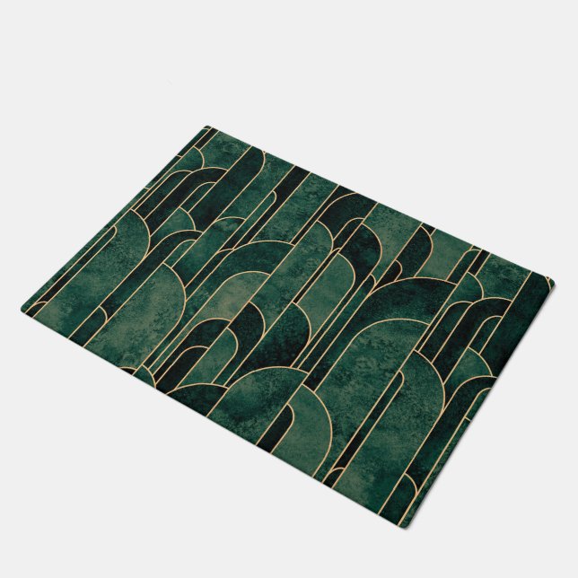 Luxurious Green and Gold Art Deco Pattern Doormat (Angled)