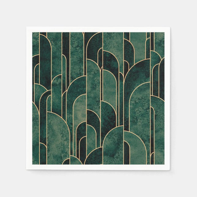 Luxurious Green and Gold Art Deco Pattern Napkin (Front)