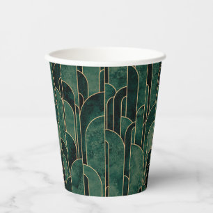 Luxurious Green and Gold Art Deco Pattern Paper Cups