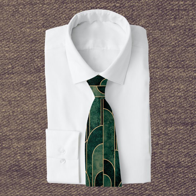 Luxurious Green and Gold Art Deco Pattern Tie (Creator Uploaded)