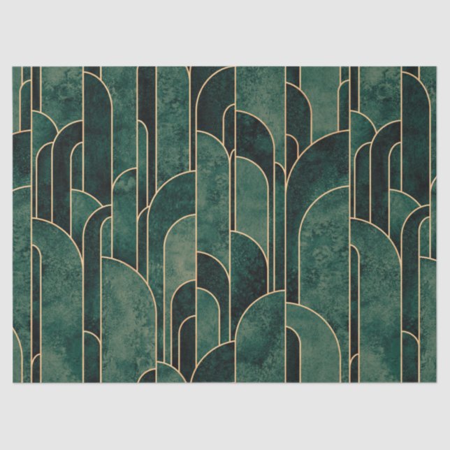 Luxurious Green and Gold Art Deco Pattern Tissue Paper (Front)