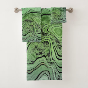 LUXURIOUS Green Black Marble SWIRL TOWEL SET