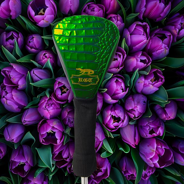 Luxurious Green Faux Crocodile Monogrammed Golf Head Cover (Stylish Vivid Green Faux Croc Golf Head Cover )