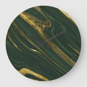 Luxurious Green Onyx: Golden Marble. Large Clock