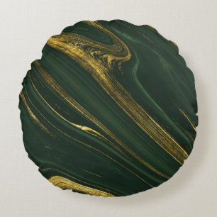 Luxurious Green Onyx: Golden Marble. Round Cushion