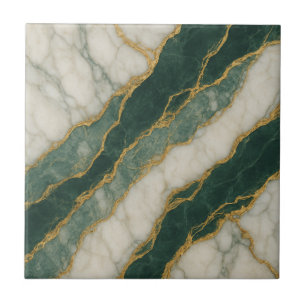 Luxurious Green White Marble with Gold Veins Ceramic Tile