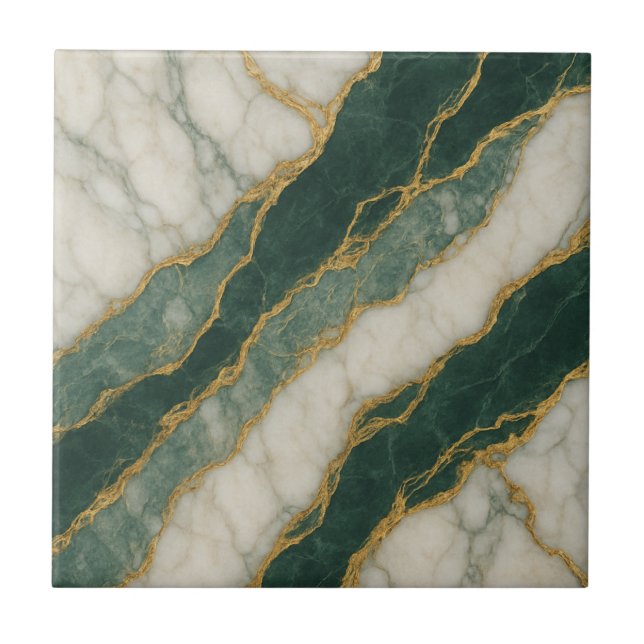 Luxurious Green White Marble with Gold Veins Ceramic Tile (Front)