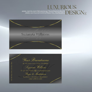 Luxurious Grey with Chic Gold Border and Monogram Business Card
