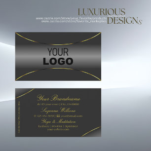 Luxurious Grey with Shimmery Gold Border and Logo Business Card