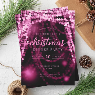 Luxurious Hot Pink Winter Lights Christmas  Invitation