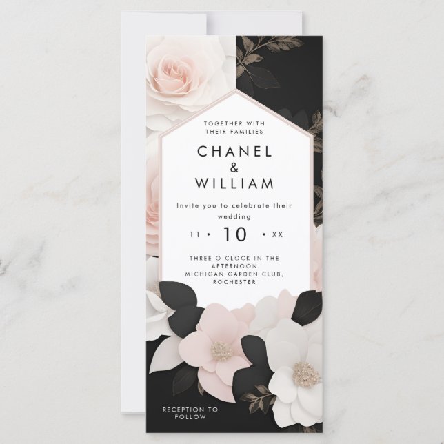 Luxurious jewelled flowers wedding invitation (Front)