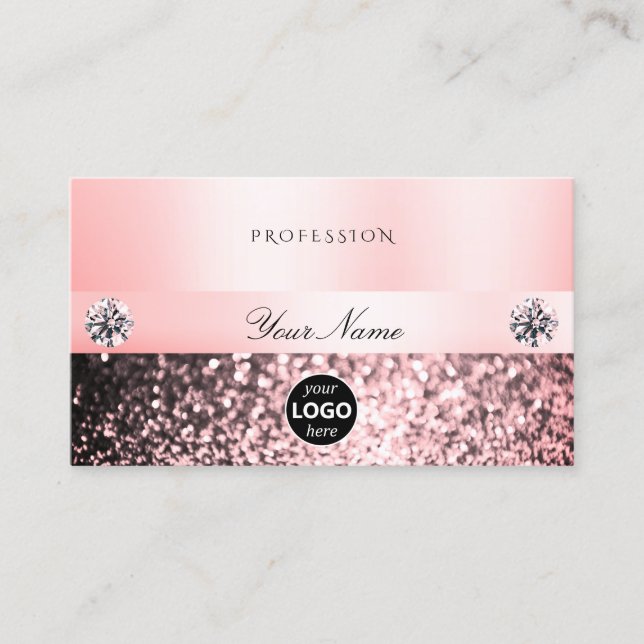 Luxurious Jewels Pink Glitter and Logo Pastel Pink Business Card (Front)