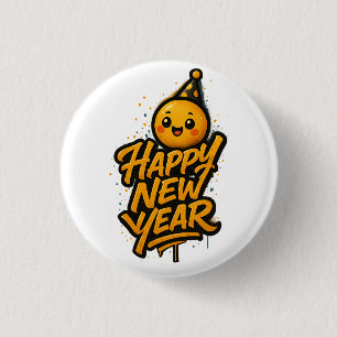 Luxurious Kawaii New Year Graffiti — Diagonal Cele 3 Cm Round Badge