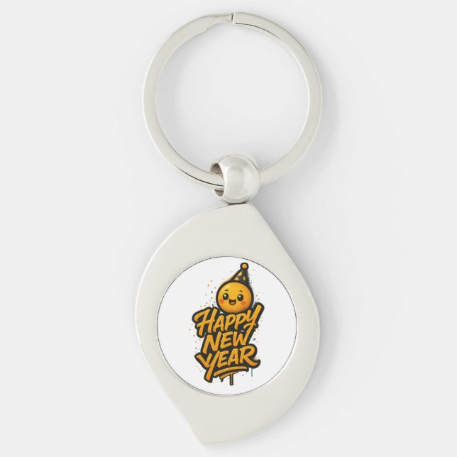 Luxurious Kawaii New Year Graffiti — Diagonal Cele Key Ring (Front)