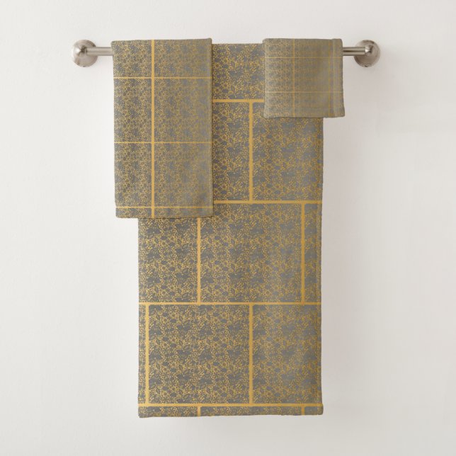LUXURIOUS LACE GREY GOLD 2 HAMPTON TOWEL SET (Insitu)