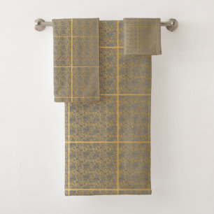 LUXURIOUS LACE PRINT GREY GOLD HAMPTON TOWEL SET