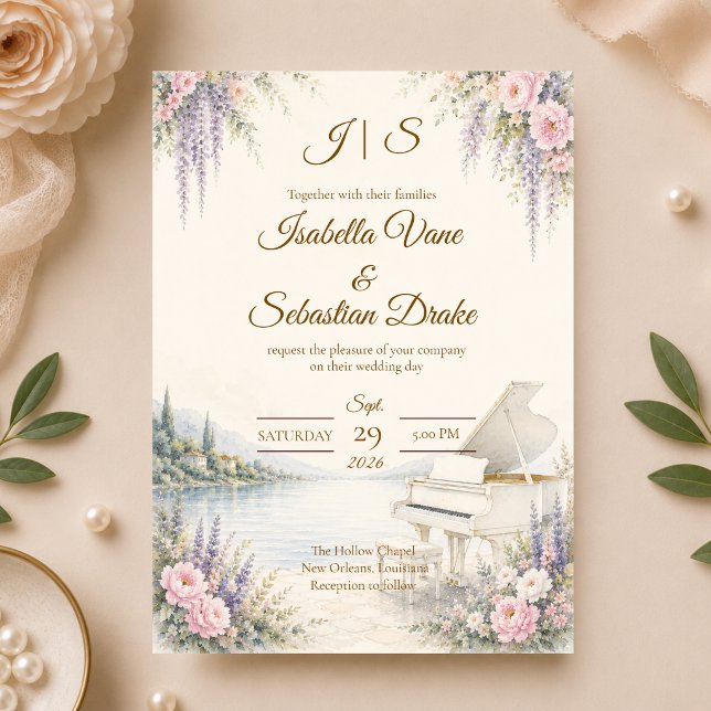 Luxurious Lakeside Piano Romance Wedding  Invitation (Creator Uploaded)