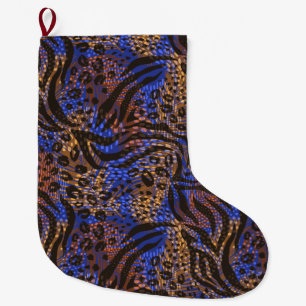 Luxurious Leopard and Zebra Print Pattern Large Christmas Stocking